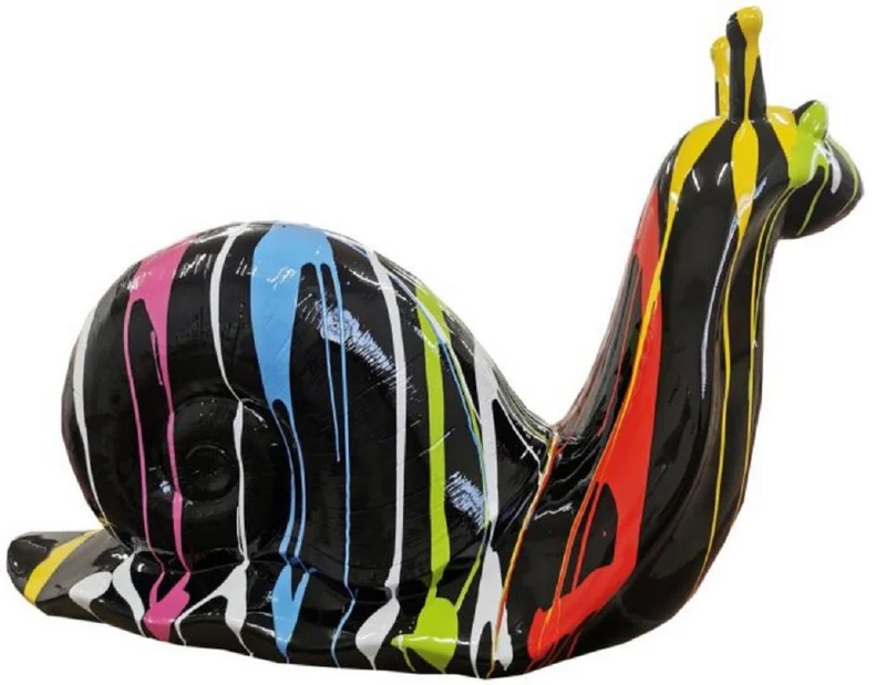 Casa Padrino Luxus Designer Deko Skulptur Schnecke Schwarz / Mehrfarbig 100 x H. 50 cm - Große Deko Figur - XXL Deko Skulptur - XXL Deko Figur - Wohnzimmer Deko - Garten Deko - Luxus Skulpturen