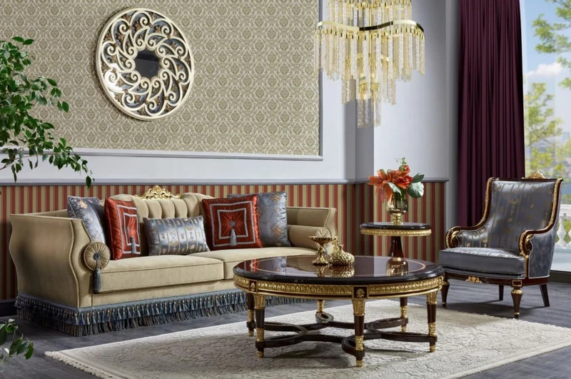 Casa Padrino Luxus Barock Sofa Beige / Blau - Prunkvolles Wohnzimmer Sofa - Barockstil Wohnzimmer Möbel - Luxus Möbel im Barockstil - Barock Einrichtung - Edel & Prunkvoll