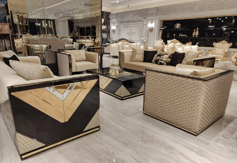 Casa Padrino Luxus Couchtisch Gold / Schwarz - Rechteckiger Massivholz Wohnzimmertisch - Wohnzimmer Möbel - Luxus Möbel - Luxus Einrichtung