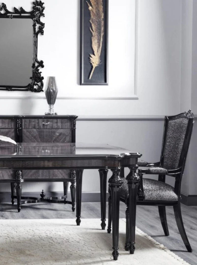 Casa Padrino Luxus Barock Esstisch Grau / Schwarz - Handgefertigter Massivholz Esszimmertisch - Luxus Esszimmer Möbel im Barockstil - Barock Möbel - Barock Einrichtung