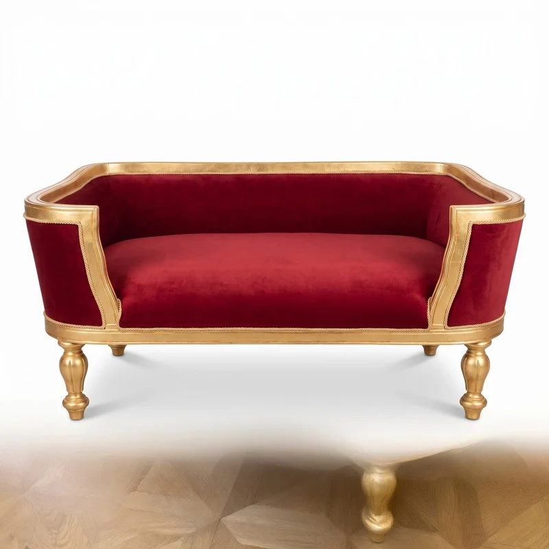 Casa Padrino Barock Hundebett & Katzenbett Bordeauxrot / Gold - Handgefertigtes Hunde & Katzen Sofa im Barockstil - Barock Hunde & Katzen Möbel - Barock Tiermöbel