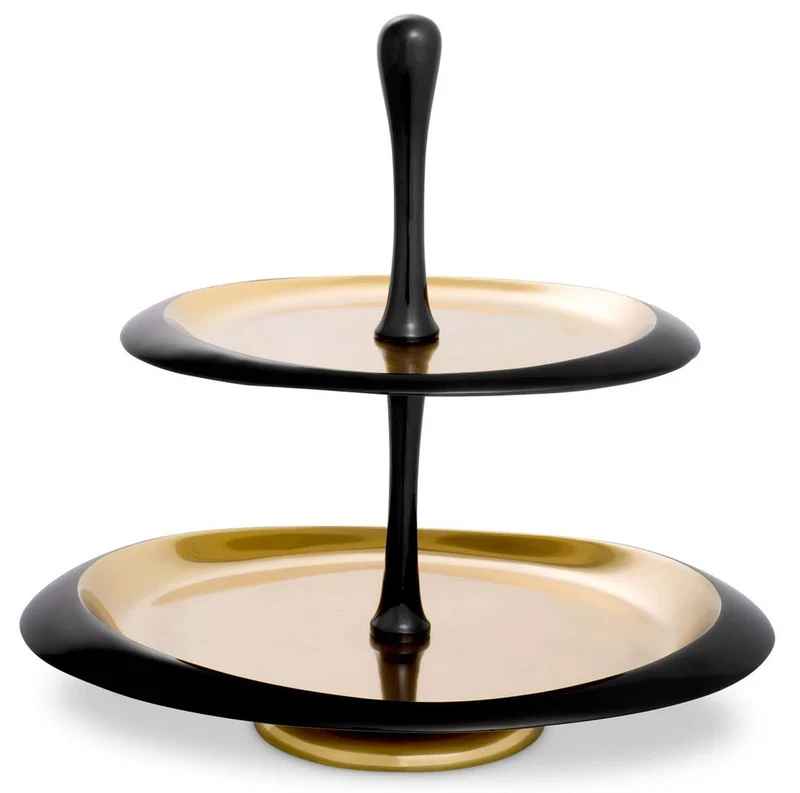 Casa Padrino Luxus Etagere Schwarz / Gold 35 x 26 x H. 32,5 cm - Ovale Kuchen & Keks Etagere - Gastronomie Accessoires - Restaurant Accessoires - Hotel Accessoires - Luxus Accessoires