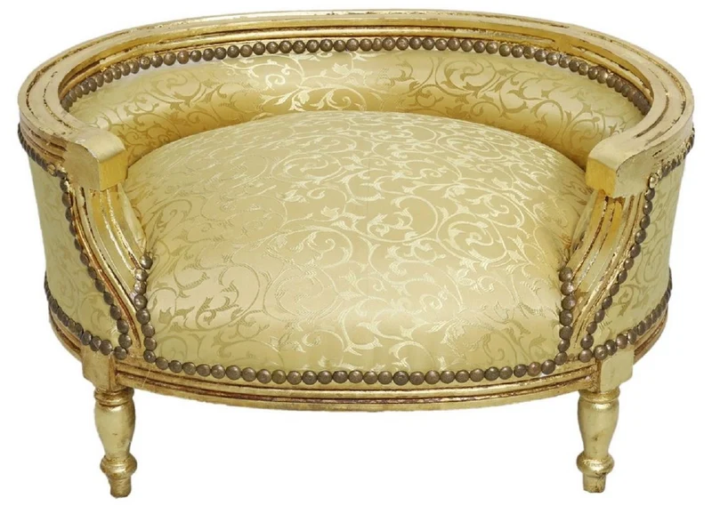 Casa Padrino Barock Hundebett & Katzenbett Gold Muster / Antik Gold - Handgefertigtes Hunde & Katzen Sofa im Barockstil - Barock Hunde & Katzen Möbel - Barock Tiermöbel