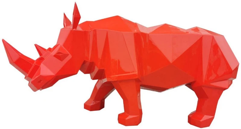 Casa Padrino Luxus Deko Skulptur Nashorn Rot 210 x 62 x H. 90 cm - Riesige Gartenskulptur - Lebensgroße Skulptur - XXL Deko Skulptur - XXL Deko Figur - XXL Tierfigur - Luxus Garten Deko
