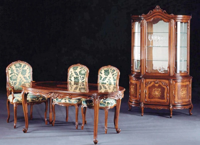Casa Padrino Luxus Barock Esszimmer Set Creme / Grün / Braun - 1 Barock Esstisch & 6 Barock Esszimmerstühle - Luxus Esszimmer Möbel im Barockstil - Barock Möbel - Luxus Qualität - Made in Italy