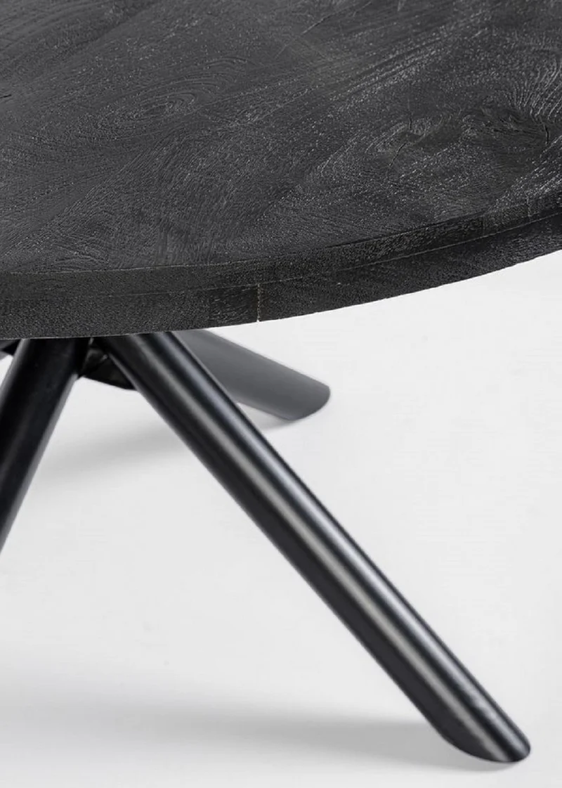 Casa Padrino Luxus Esstisch Schwarz Ø 130 x H. 76 cm - Runder Küchentisch mit Massivholz Tischplatte und pulverbeschichteten Stahl Beinen - Esszimmer Möbel - Küchen Möbel - Luxus Möbel