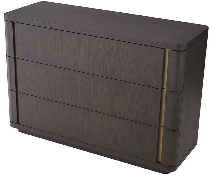 Casa Padrino Luxus Massivholz Kommode mit 3 Schubladen Mokka / Messing 140 x 52 x H. 95 cm - Schlafzimmer Kommode - Schlafzimmer Möbel - Luxus Möbel - Luxus Einrichtung - Möbel Luxus