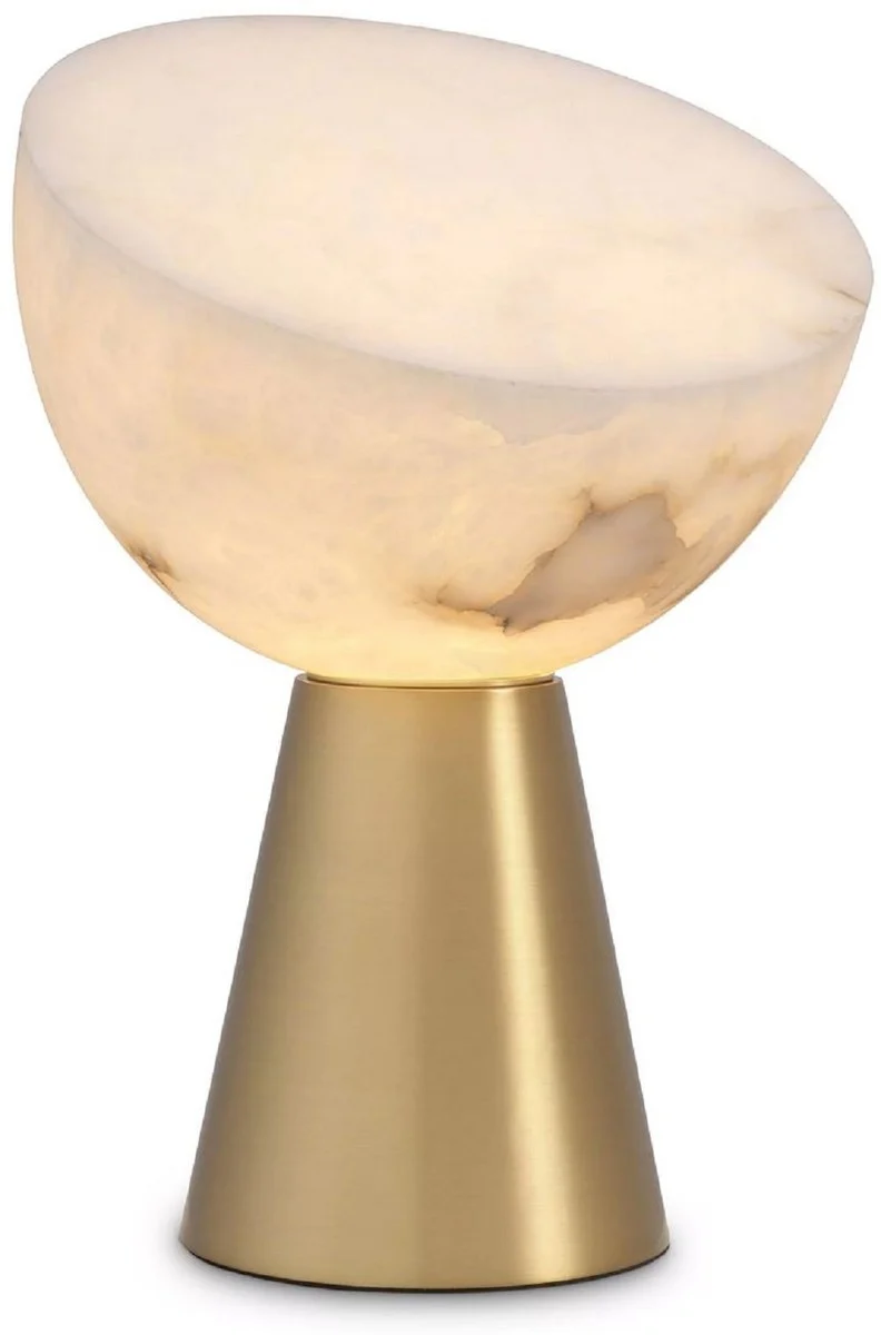 Casa Padrino Luxus Tischleuchte Antik Messing / Alabaster Ø 30 x H. 45 cm - Runde Metall Schreibtschleuchte mit Alabaster Lampenschirmen - Luxus Leuchten - Luxus Möbel - Luxus Interior