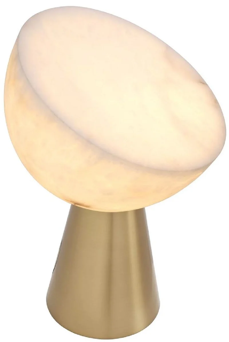 Casa Padrino Luxus Tischleuchte Antik Messing / Alabaster Ø 30 x H. 45 cm - Runde Metall Schreibtschleuchte mit Alabaster Lampenschirmen - Luxus Leuchten - Luxus Möbel - Luxus Interior