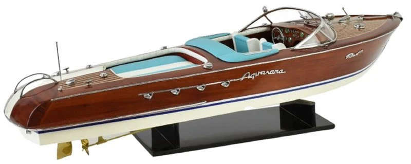 Casa Padrino Luxus Deko Speedboot mit Massivholz Ständer 87 cm - Handgefertigtes Deko Boot - Holzboot - Modellboot - Rennboot - Deko Accessoires