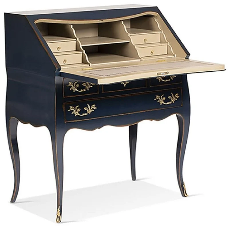 Casa Padrino Luxus Barock Sekretär Blau / Gold / Beige - Handgefertigter Schreibtisch im Barockstil - Barock Büro Möbel - Luxus Möbel im Barockstil - Luxus Qualität - Made in Italy
