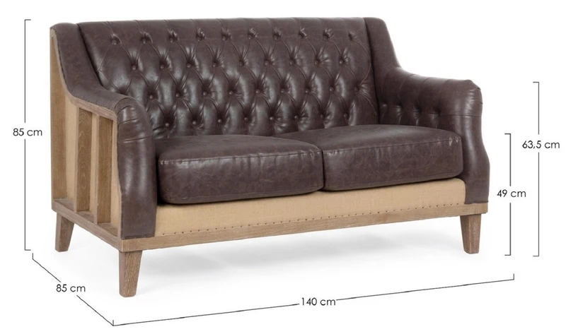 Casa Padrino Luxus Chesterfield Kunstleder Sofa Dunkelbraun / Naturfarben 140 x 85 x H. 85 cm - Wohnzimmer Sofa - Wohnzimmer Möbel - Chesterfield Möbel - Luxus Möbel - Luxus Einrichtung