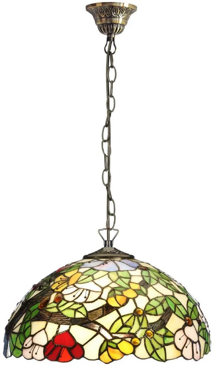 Casa Padrino Luxus Tiffany Hängeleuchte Mehrfarbig Ø 40 x H. 97 cm - Art Deco Tiffany Hängelampe - Wohnzimmer Hängeleuchte - Deko Hängeleuchte - Luxus Tiffany Leuchten - Art Deco Leuchten