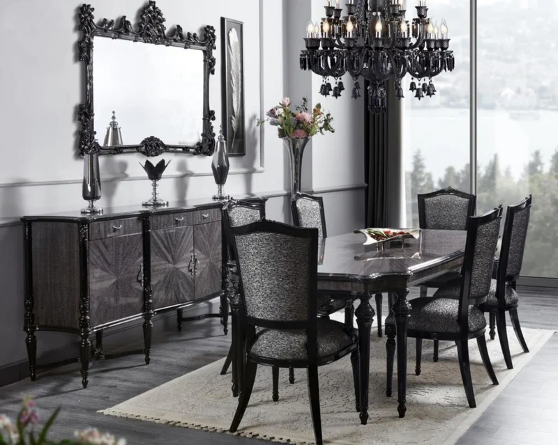 Casa Padrino Luxus Barock Sideboard mit Spiegel Grau / Schwarz - Luxus Möbel Möbel im Barockstil - Barock Möbel - Barock Einrichtung - Edel & Prunkvoll