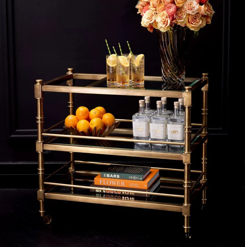 Casa Padrino Luxus Servierwagen Vintage Messing 82 x 46 x H. 80 cm - Hotel Restaurant Gastronomie Trolley - Luxus Hotel Restaurant Gastronomie Accessoires - Luxus Möbel