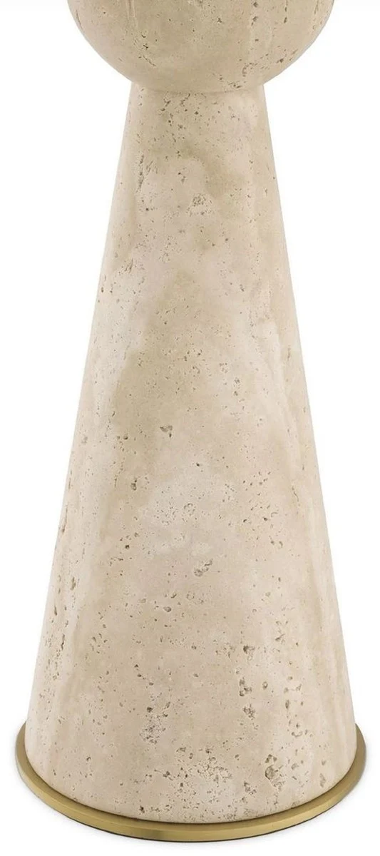Casa Padrino Luxus Tischleuchte Beige / Antik Messing / Creme 40 x 40 x H. 78,5 cm - Travertin Schreibtischleuchte mit sechseckigem Lampenschirm - Luxus Tischleuchten - Luxus Schreibtischleuchten