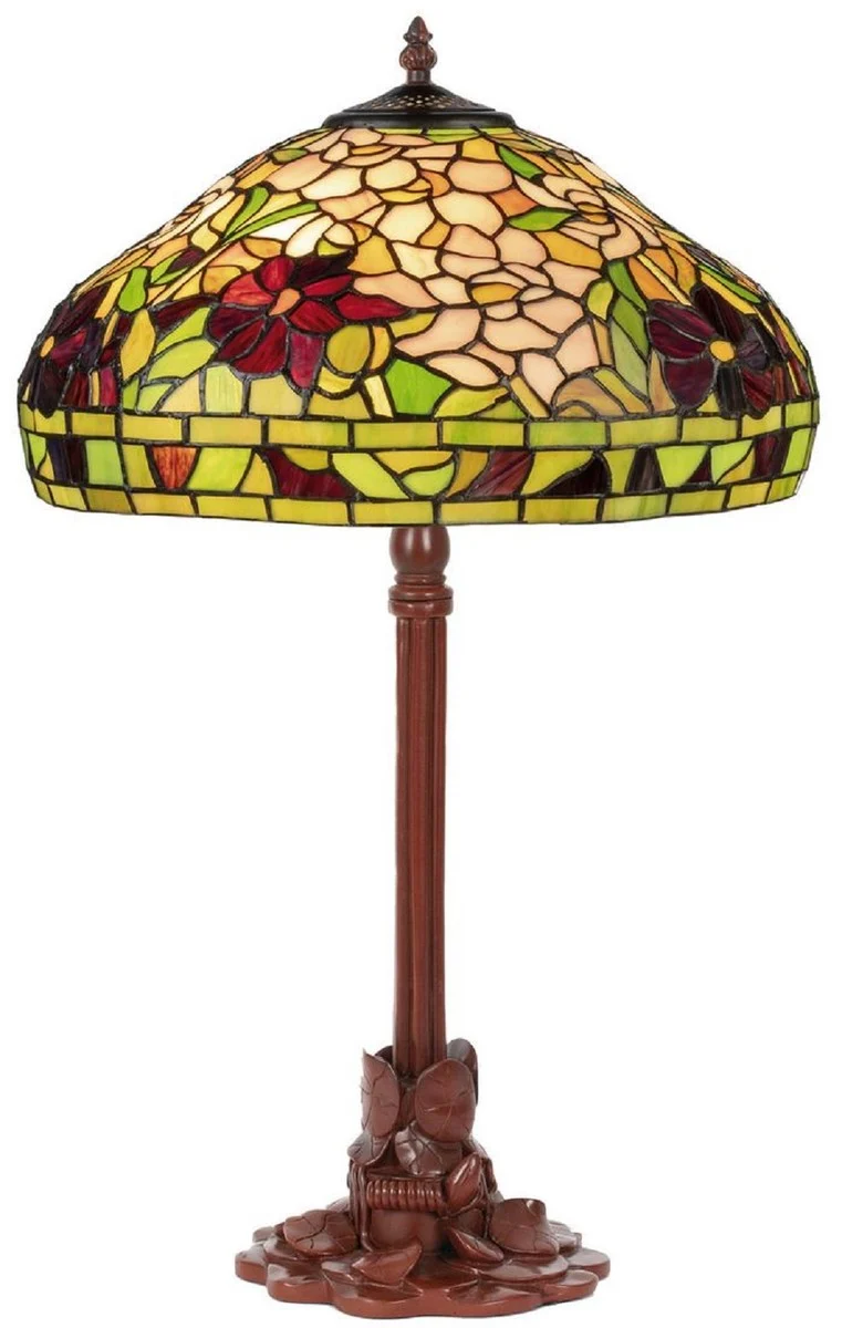 Casa Padrino Luxus Tiffany Tischleuchte Mehrfarbig Ø 40 x H. 61 cm - Tiffany Schreibtischleuchte - Runde Wohnzimmer Deko Leuchte - Scheibtisch Deko Leuchte - Luxus Tiffany Leuchten