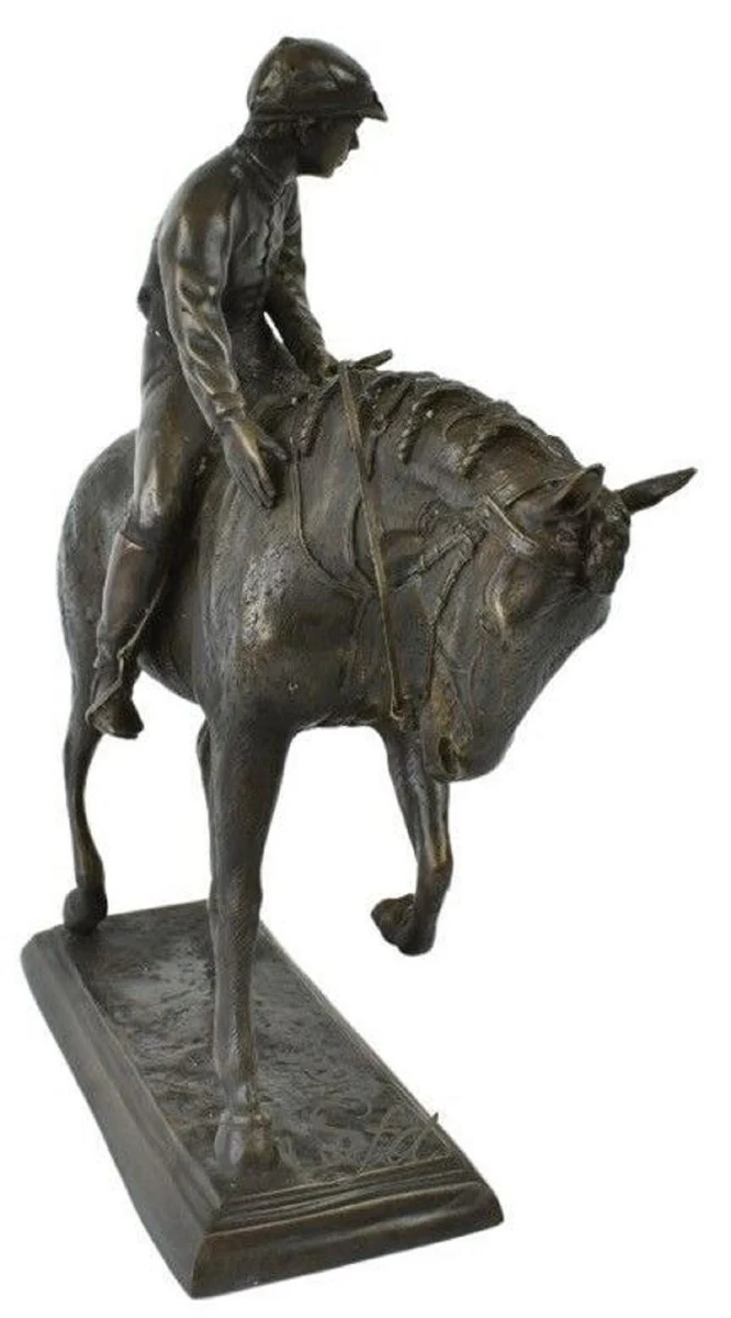Casa Padrino Luxus Deko Skulptur Jockey auf Pferd Bronze 58 x 19 x H. 53 cm - Bronze Deko Skulptur - Bronze Deko Figur - Schreibtisch Deko - Wohnzimmer Deko - Luxus Qualität