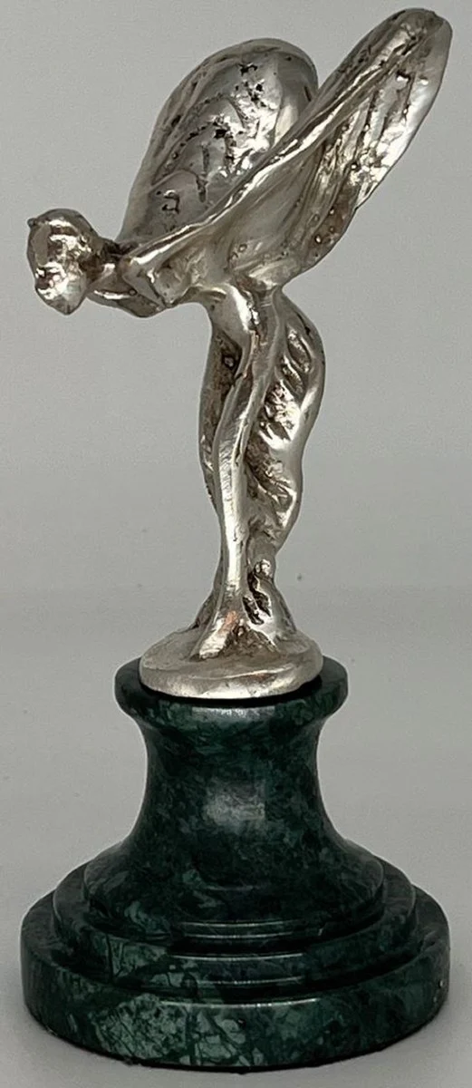 Casa Padrino Luxus Briefbeschwerer Skulptur Frau mit Flügeln Silber / Grün 7 x 8 x H. 16 cm - Elegante Bronze Figur mit Marmorsockel - Schreibtisch Deko - Luxus Deko - Deko Accessoires