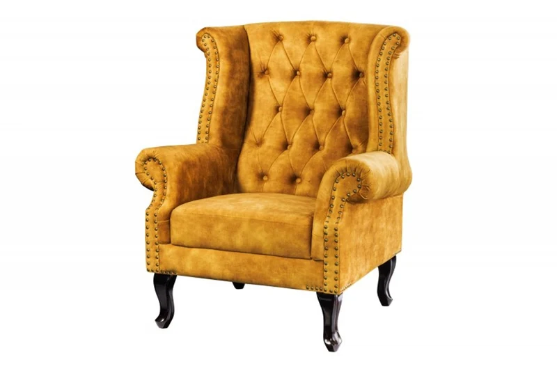 Chesterfield Sessel Antik Gelb / Braun Ohrensessel aus dem Hause Casa Padrino