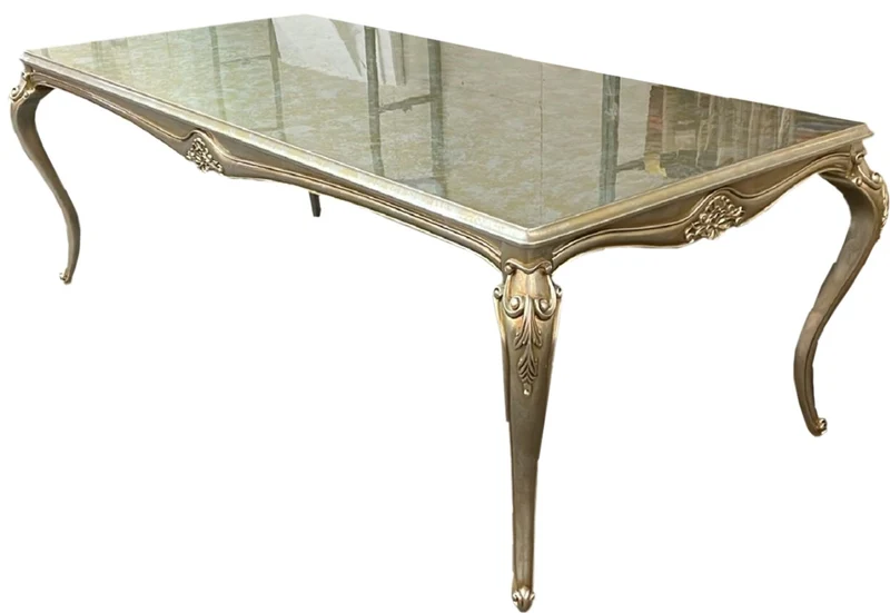 Casa Padrino Luxus Barock Esstisch Silber / Gold - Handgefertigter Massivholz Esszimmertisch - Luxus Esszimmer Möbel im Barockstil - Barock Möbel - Barock Einrichtung