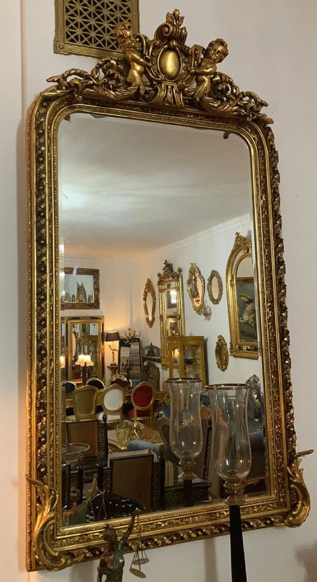 Casa Padrino Barock Spiegel Gold - Barockstil Spiegel mit Verzierungen - Rechteckiger Barockstil Wandspiegel - Barock Garderoben Spiegel - Barock Möbel - Möbel Barockstil - Edel & Prunkvoll