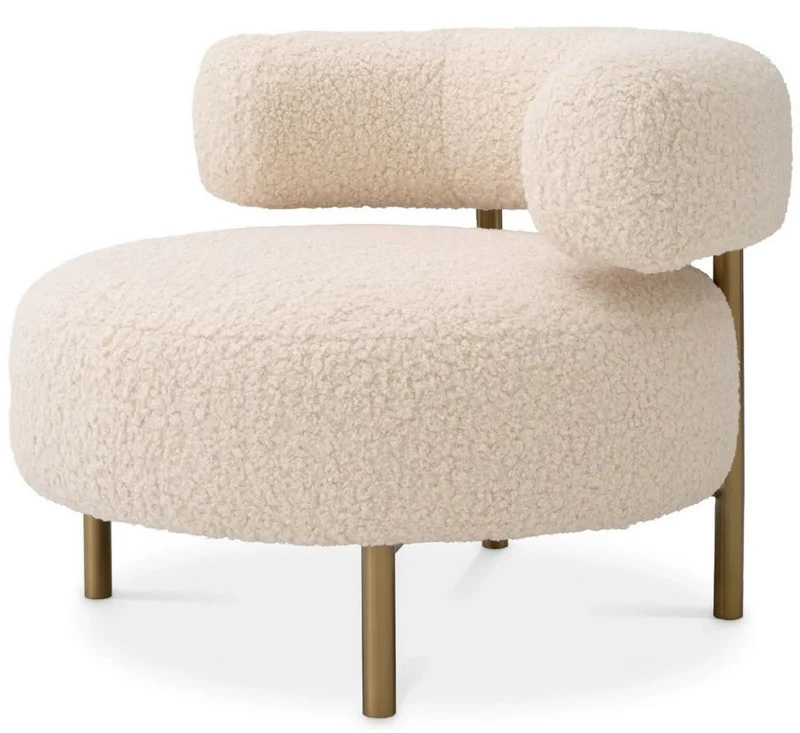 Casa Padrino Luxus Sessel Creme / Messing 85 x 80 x H. 65 cm - Wohnzimmer Sessel - Hotel Sessel - Wohnzimmer Möbel - Luxus Möbel - Wohnzimmer Einrichtung - Luxus Einrichtung - Möbel Luxus