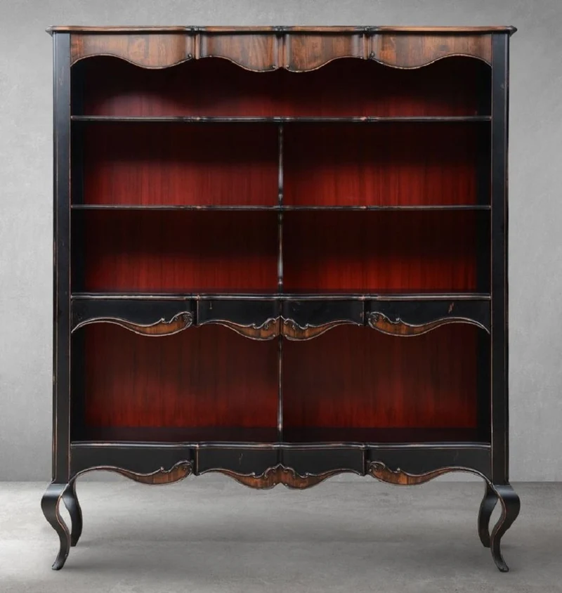 Casa Padrino Luxus Barock Bücherschrank Antik Schwarz / Braun 176 x 45,5 x H. 207,5 cm - Barock Schrank - Barock Regalschrank - Barock Wohnzimmer Möbel - Barock Büro Möbel - Barock Einrichtung