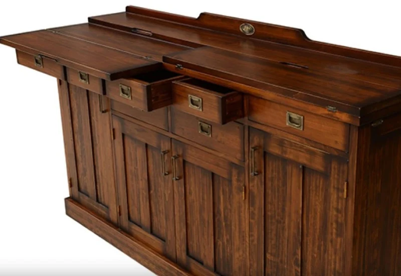 Casa Padrino Luxus Vintage Stil Sideboard mit 4 Türen und 7 Schubladen Braun 184 x 46 x H. 107,5 cm - Massivholz Schrank - Vintage Stil Möbel - Luxus Möbel - Massivholz Möbel