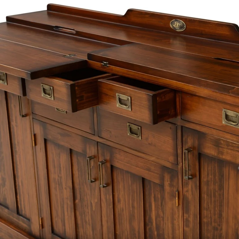 Casa Padrino Luxus Vintage Stil Sideboard mit 4 Türen und 7 Schubladen Braun 184 x 46 x H. 107,5 cm - Massivholz Schrank - Vintage Stil Möbel - Luxus Möbel - Massivholz Möbel