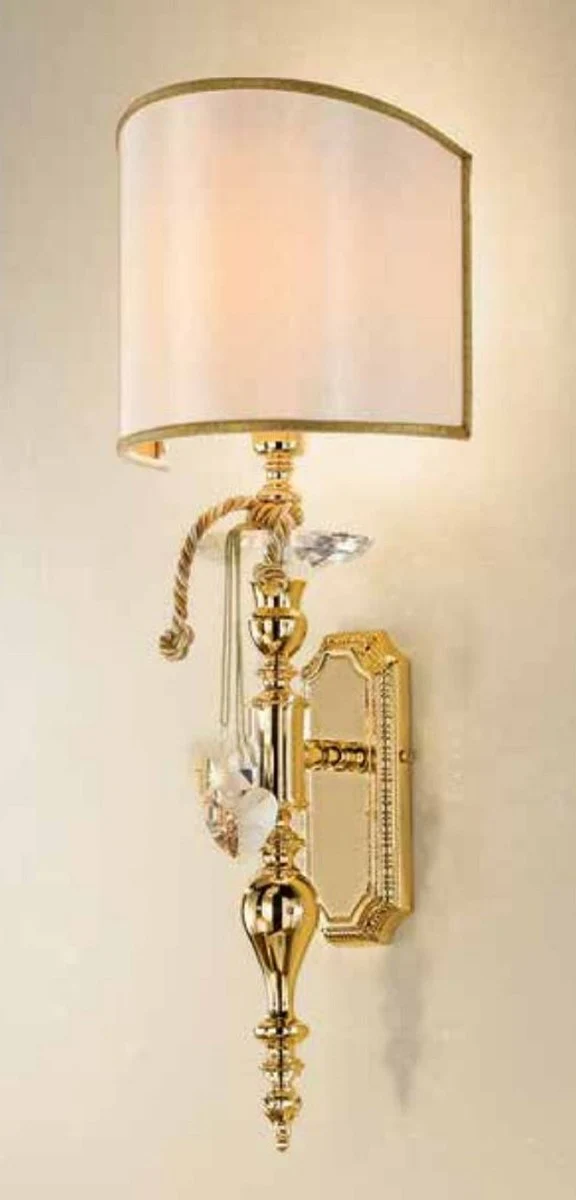 Casa Padrino Luxus Barock Kristall Wandleuchte Gold / Elfenbein 20 x 15 x H. 55 cm - Prunkvolle Wandlampe im Barockstil - Barock Leuchten - Edel & Prunkvoll - Luxus Qualität - Made in Italy