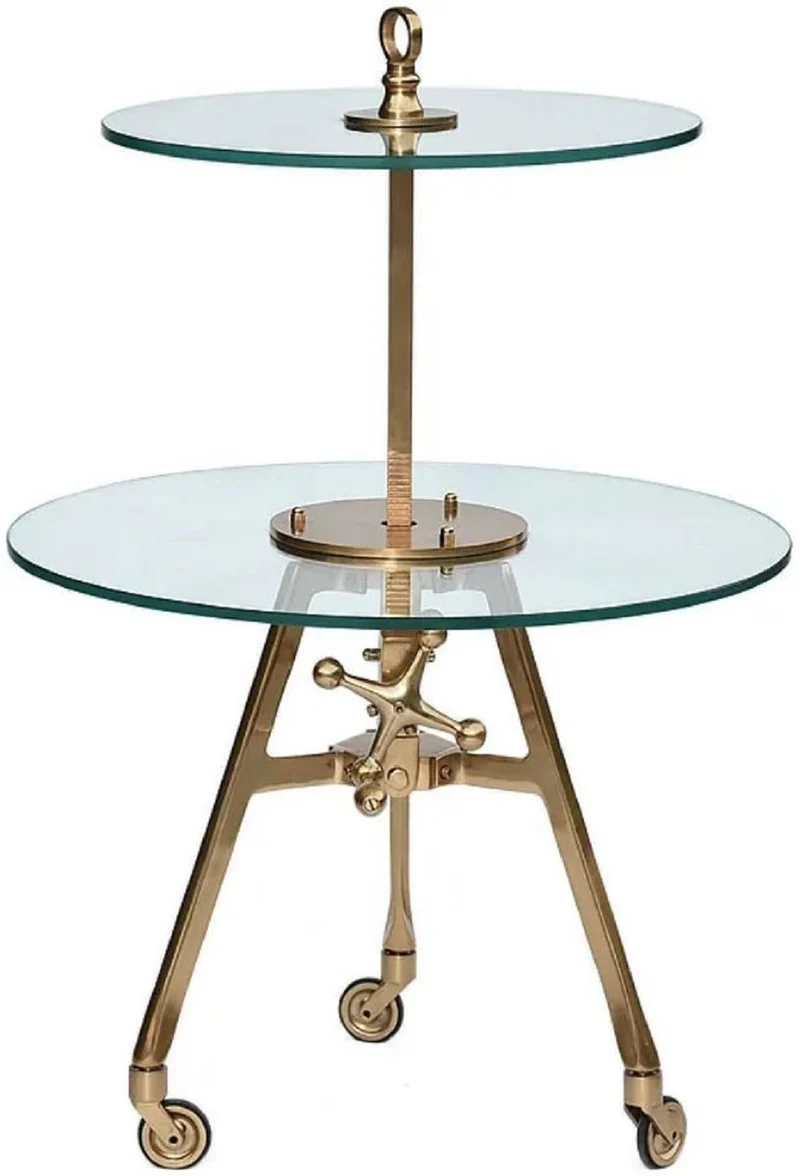 Casa Padrino Luxus Etageren Beistelltisch Messing Ø 40 x H. 90 cm - Höhenverstellbarer Tisch mit Rollen - Gastronomie Tisch - Gastronomie Möbel - Luxus Hotel & Restaurant Möbel