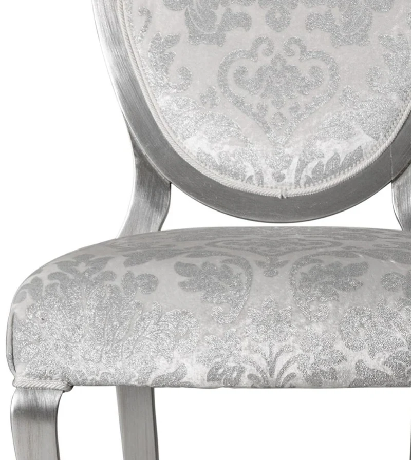 Casa Padrino Luxus Jugendstil Esszimmerstuhl 6er Set Silber / Grau / Silber 51 x 48 x H. 106 cm - Elegante Küchenstühle mit Muster - Barock & Jugendstil Esszimmer Möbel - Luxus Qualität