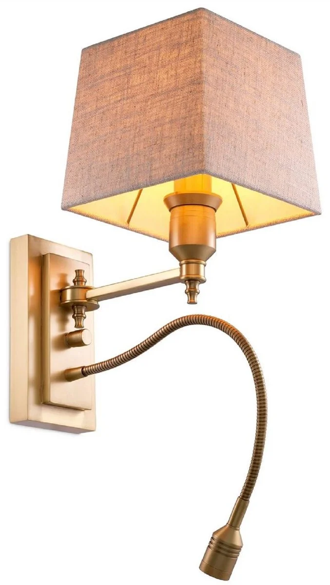 Casa Padrino Luxus Wandleuchte Antik Messing 14 x 25 x H. 30,5 cm - Wandlampe mit schwenbarer LED Leseleuchte - Hotel Leuchten - Luxus Leuchten - Luxus Wandleuchten - Luxus Qualität