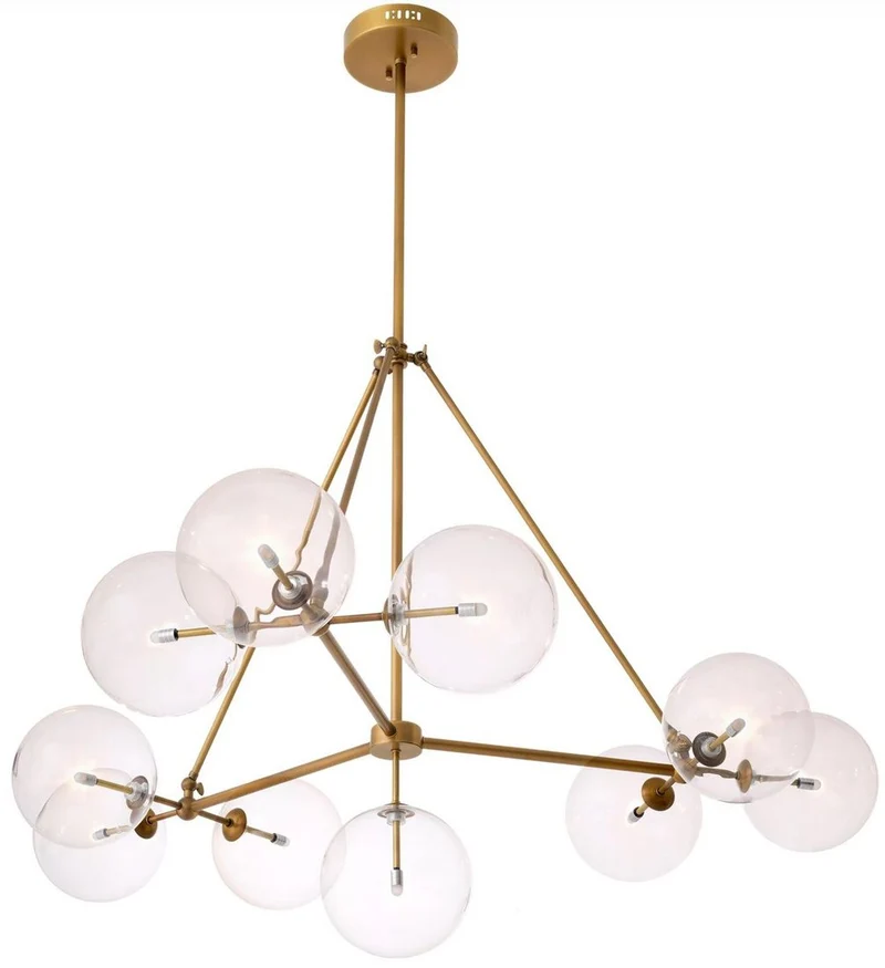 Casa Padrino Luxus Halogen Kronleuchter Antik Messing Ø 140 x H. 90 cm - Wohnzimmer Kronleuchter mit runden Glas Lampenschirmen - Hotel Kronleuchter - Restaurant Kronleuchter - Luxus Qualität