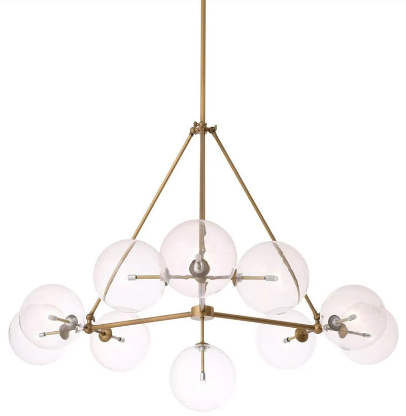 Casa Padrino Luxus Halogen Kronleuchter Antik Messing Ø 140 x H. 90 cm - Wohnzimmer Kronleuchter mit runden Glas Lampenschirmen - Hotel Kronleuchter - Restaurant Kronleuchter - Luxus Qualität
