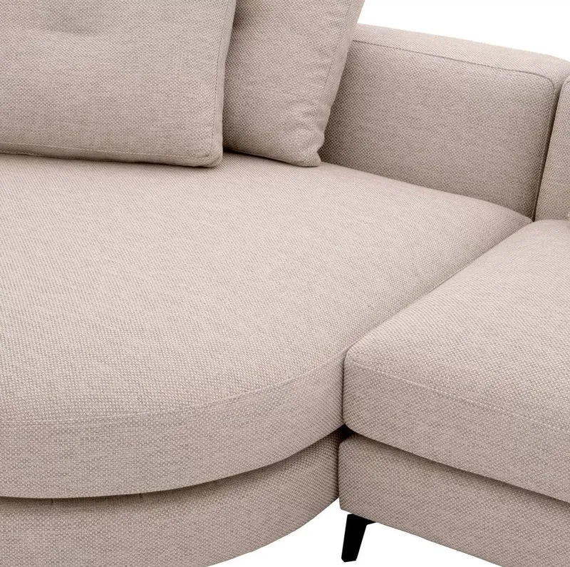 Casa Padrino Luxus Ecksofa Linke Seite Sandfarben / Schwarz 310 x 150 x H. 65 cm - Wohnzimmer Sofa mit Kissen - Wohnzimmer Möbel - Wohnzimmer Einrichtung - Luxus Möbel - Luxus Einrichtung