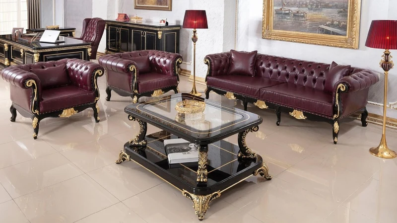 Casa Padrino Luxus Barock Chesterfield Leder Sessel Bordeauxrot / Schwarz / Gold - Prunkvoller Echtleder Wohnzimmer Sessel - Luxus Wohnzimmer Möbel im Barockstil - Barock Leder Möbel