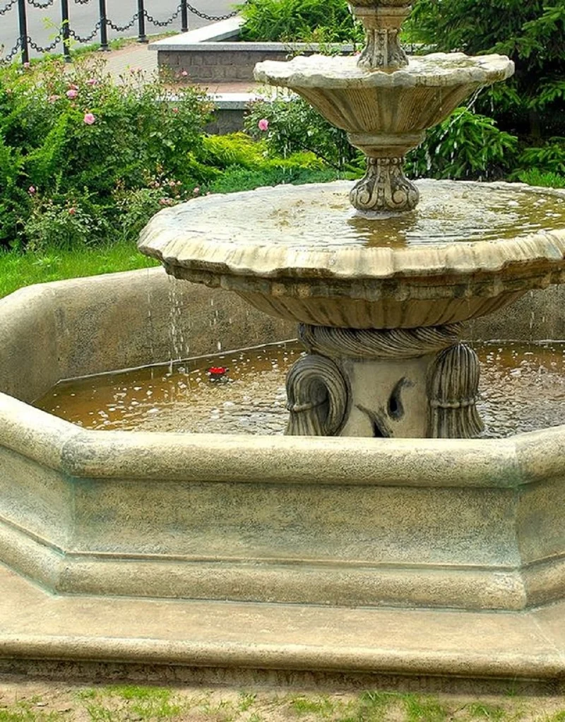 Casa Padrino Barock Springbrunnen Umrandung Antik Grau Ø 350 x H. 35 cm - Prunkvolle Gartenbrunnen Umrandung - Brunnen Umrandung - Prunkvolle Gartendeko im Barockstil