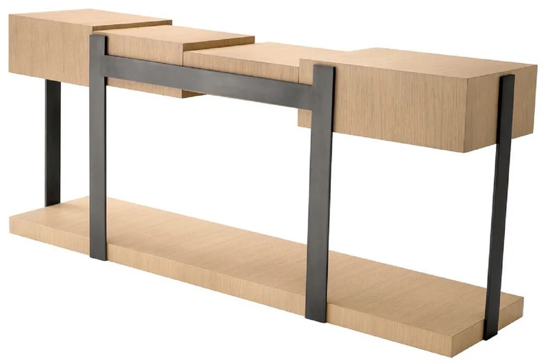 Casa Padrino Luxus Designer Konsole Naturfarben / Bronze 180 x 42,5 x H. 76,5 cm - Rechteckiger Konsolentisch - Wohnzimmer Möbel - Luxus Möbel - Designer Möbel