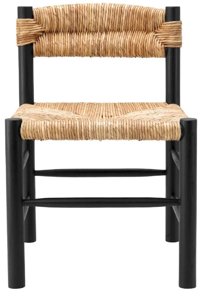Casa Padrino Luxus Esszimmer Stuhl Schwarz / Naturfarben 54 x 62,5 x H. 80,5 cm - Massivholz Küchen Stuhl - Esszimmer Möbel - Luxus Möbel - Esszimmer Einrichtung - Luxus Einrichtung