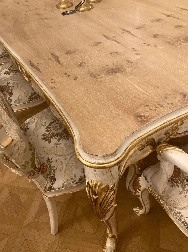 Casa Padrino Luxus Barock Esszimmer Set Silber / Mehrfarbig / Antik Weiß / Gold - 1 Barock Esstisch & 8 Barock Esszimmerstühle - Barock Esszimmer Möbel - Luxus Möbel im Barockstil