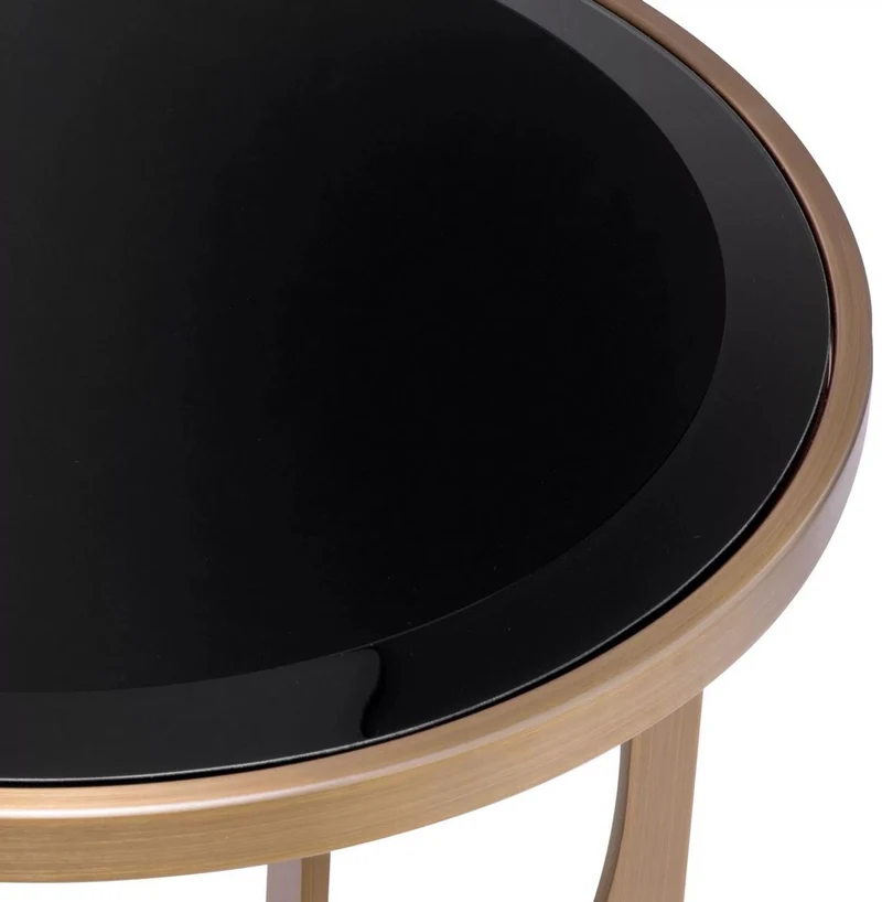 Casa Padrino Luxus Beistelltisch Messing / Schwarz Ø 40,5 x H. 44,5 cm - Runder Edelstahl Tisch mit Glasplatte - Luxus Möbel - Wohnzimmer Möbel - Luxus Einrichtung - Wohnzimmer Einrichtung