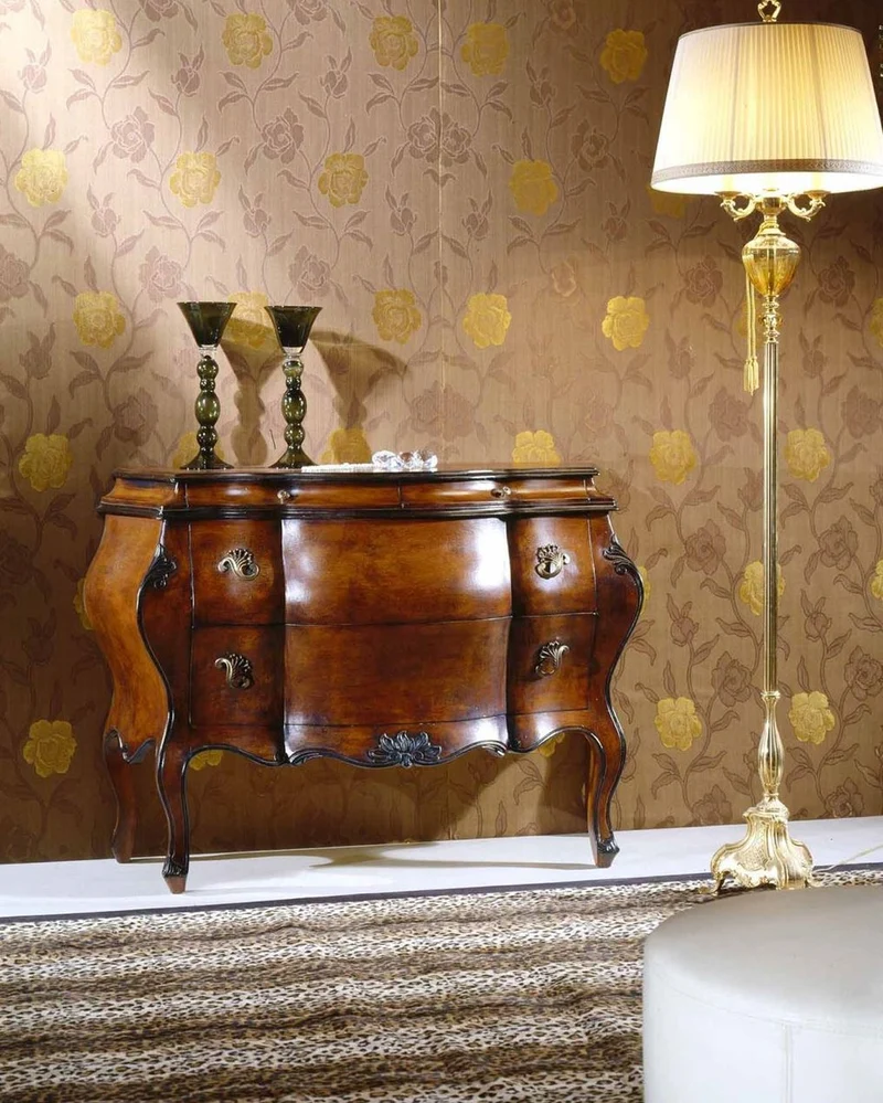 Casa Padrino Luxus Barock Kommode Braun / Schwarz - Handgefertigte Massivholz Kommode mit 4 Schubladen - Luxus Schlafzimmer Möbel im Barockstil - Barock Möbel - Luxus Qualität - Made in Italy