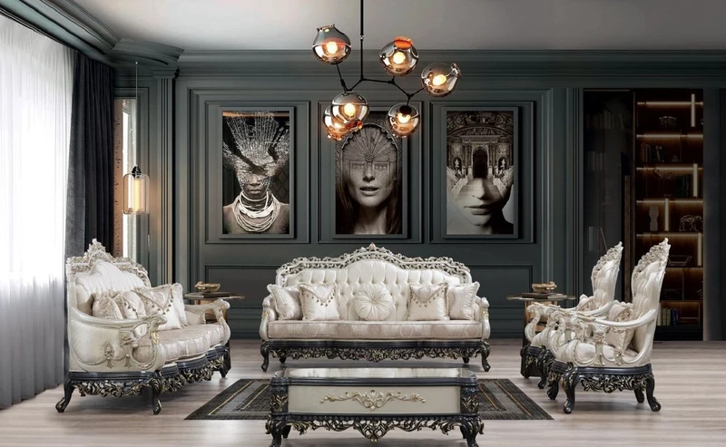 Casa Padrino Luxus Barock Couchtisch Creme / Grau / Gold - Handgefertigter Massivholz Wohnzimmertisch - Prunkvolle Massivholz Wohnzimmer Möbel im Barockstil