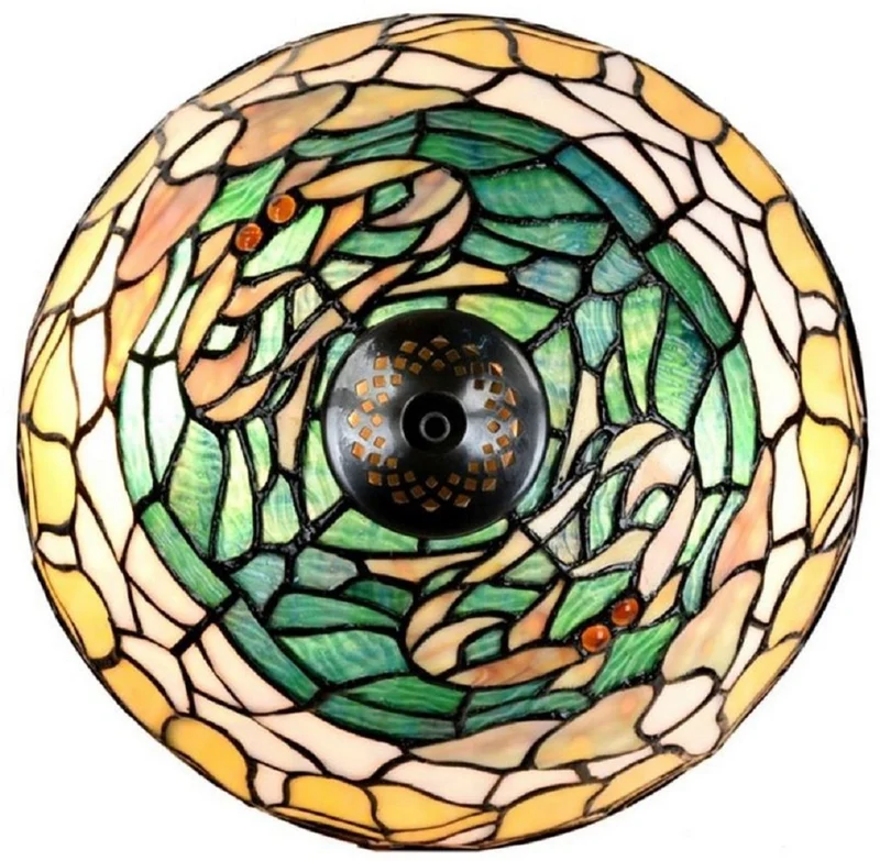 Casa Padrino Luxus Tiffany Tischleuchte Mehrfarbig / Bronze Ø 30 x H. 46 cm - Schreibtischleuchte - Hockerleuchte - Wohnzimmer Deko Leuchte - Scheibtisch Deko Leuchte - Tiffany Leuchten