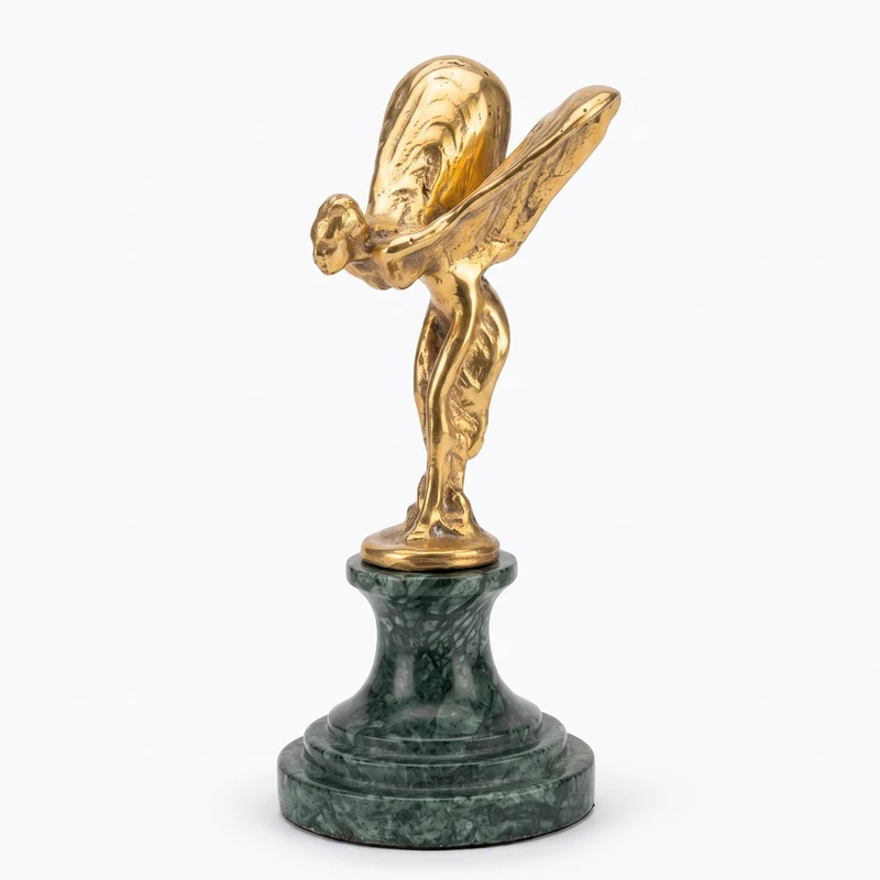 Casa Padrino Luxus Briefbeschwerer Skulptur Frau mit Flügeln Gold / Grün 7 x 8 x H. 16 cm - Elegante Bronze Figur mit Marmorsockel - Schreibtisch Deko - Luxus Deko - Deko Accessoires
