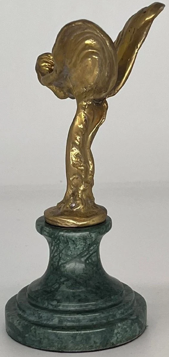 Casa Padrino Luxus Briefbeschwerer Skulptur Frau mit Flügeln Gold / Grün 7 x 8 x H. 16 cm - Elegante Bronze Figur mit Marmorsockel - Schreibtisch Deko - Luxus Deko - Deko Accessoires
