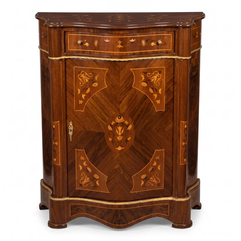 Casa Padrino Barock Kommode mit Schublade und Tür Braun Intarsien / Gold - Handgefertigter Massivholz Schrank im Barockstil - Möbel im Barockstil - Barock Möbel - Barock Einrichtung
