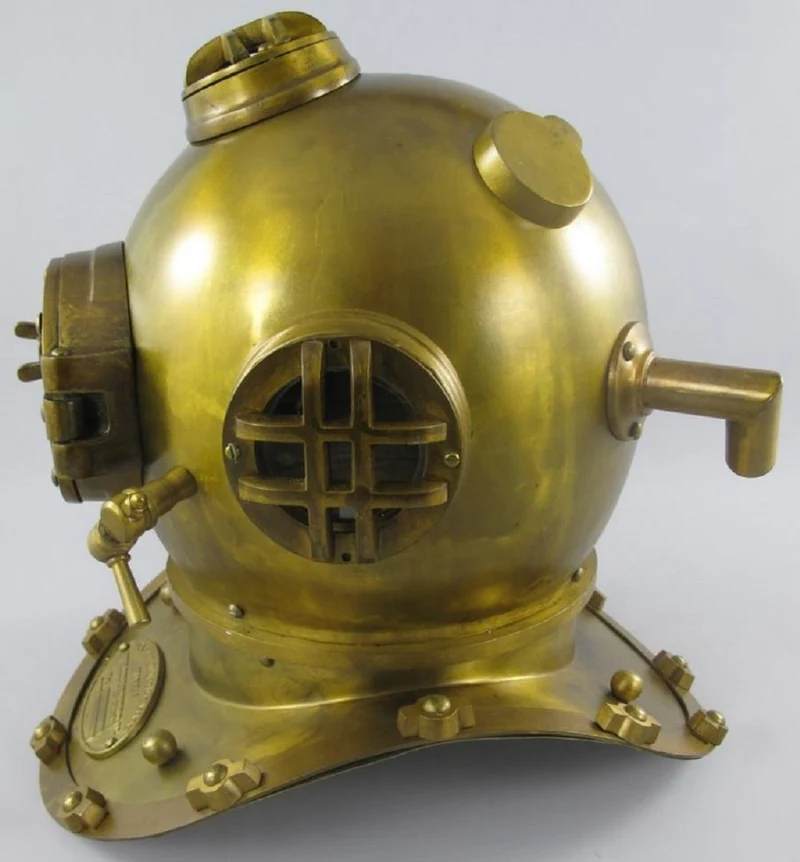 Casa Padrino Antik Stil Deko Taucherhelm Messing brüniert 35 x 50 x H. 47 cm - Wohnzimmer Deko - Schreibtisch Deko - Luxus Deko - Deko Accessoires